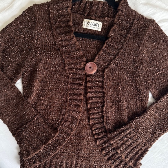 Valenti brown chunky knit ruffled cardigan - Picture 2 of 11